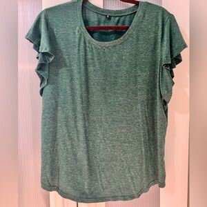 Green Ruffle Sleeve Women's Top
